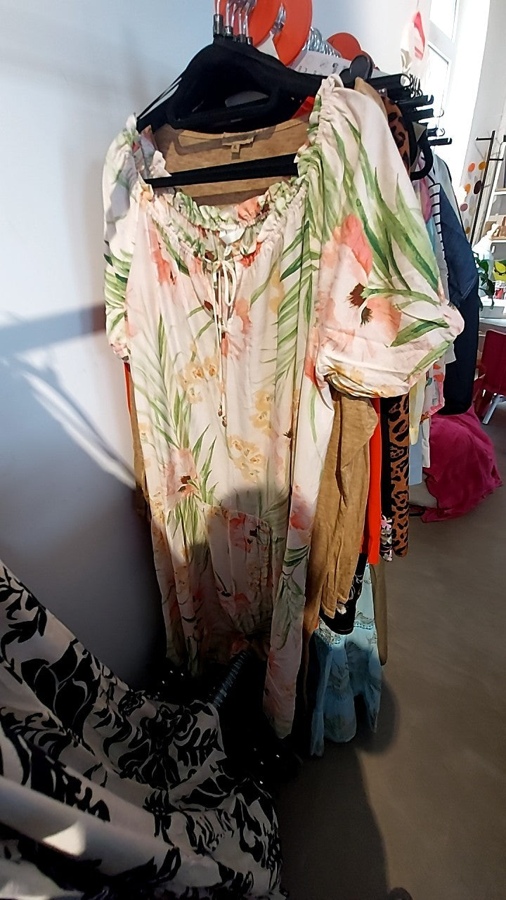 H&M Kleid Creme, Grün, Rosa, Gr.: M/L