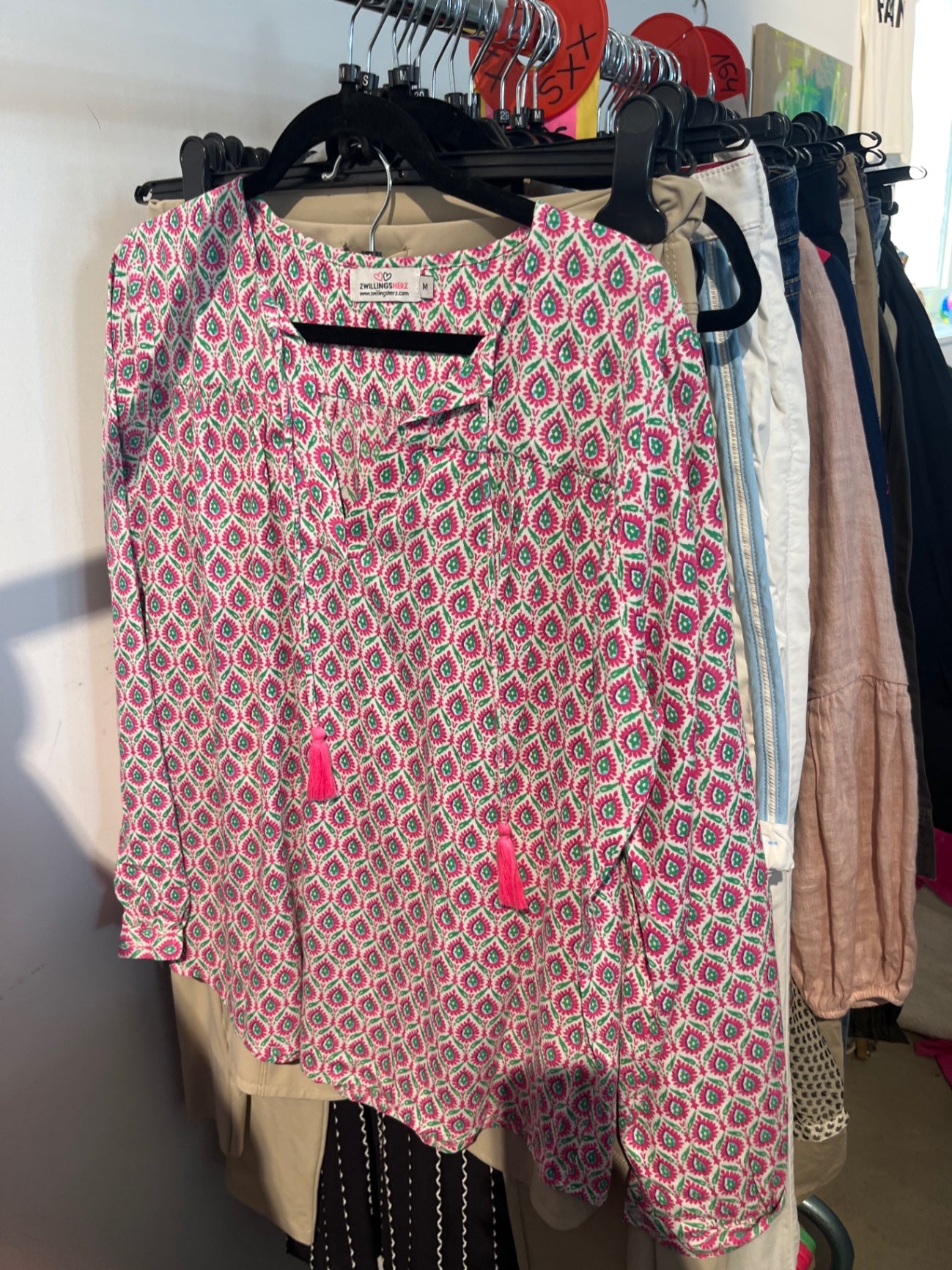 Zwillingsherz Bluse Pink Grün Gr.: M