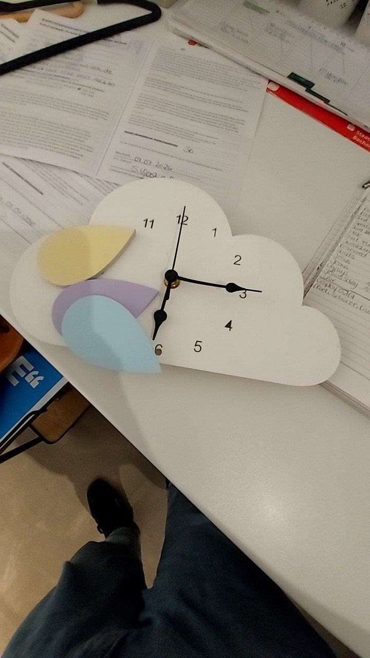 Wanduhr Wolke Weiß, Gelb, Blau, Lila