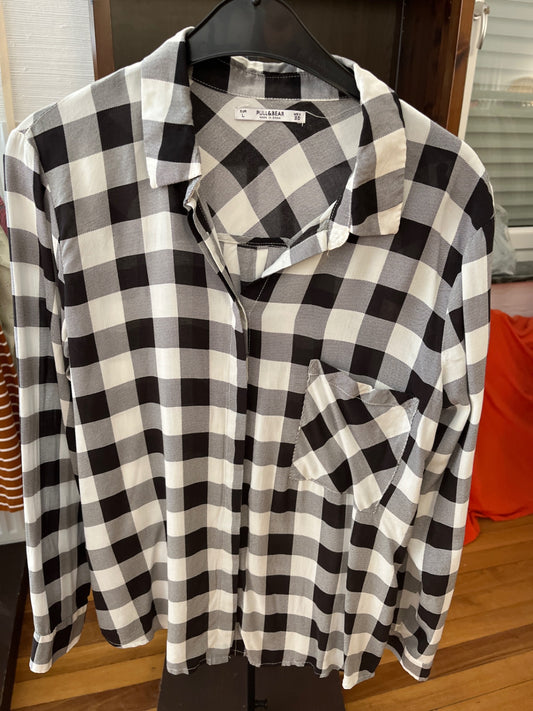 Pull&Bear Hemd Schwarz-Weiß kariert
