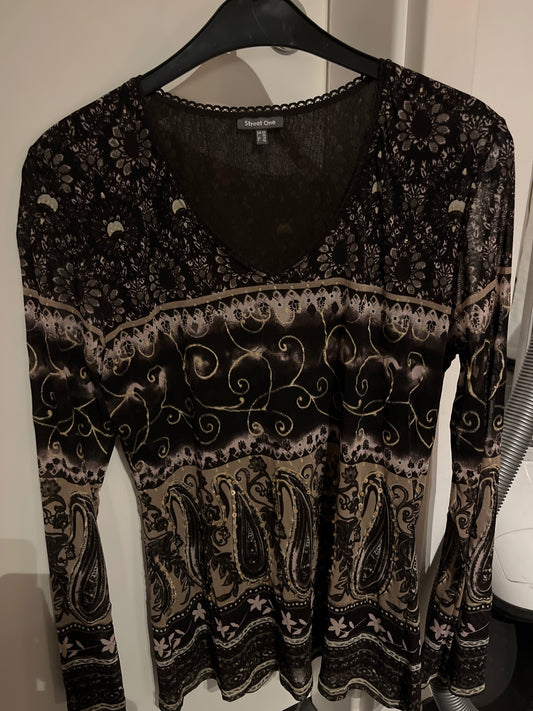 Street One Langarmshirt Schwarz Gold Pailletten