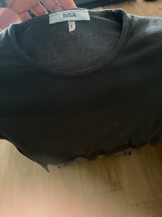 BIBA Vintage T-Shirt Grau / Grün mit Spitze