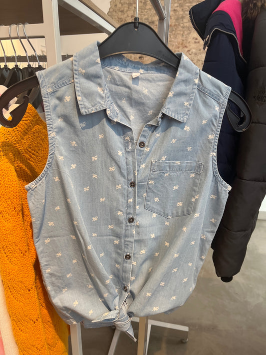 C&A Knotenbluse Jeans, weiße Blümchen