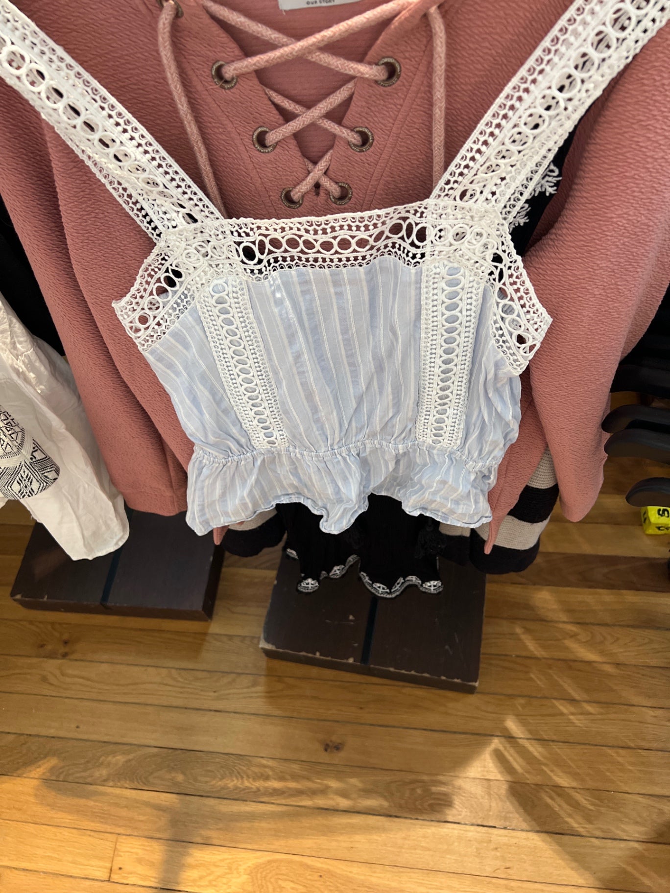  Babydoll Top Blau und Weiß