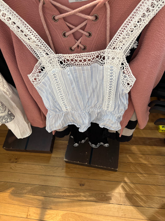  Babydoll Top Blau und Weiß