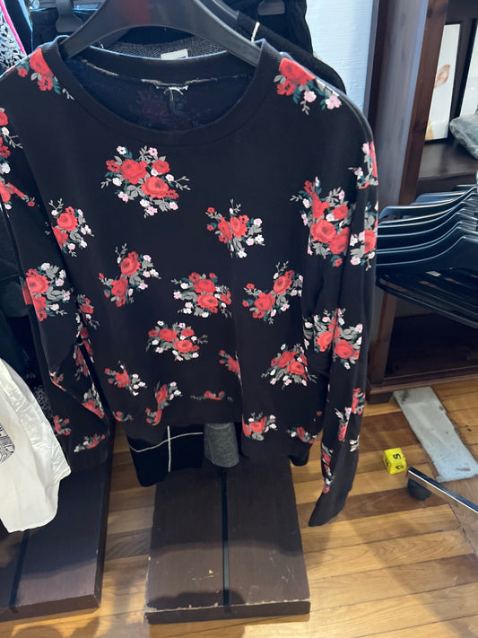 Pullover Schwarz mit roten Blumen