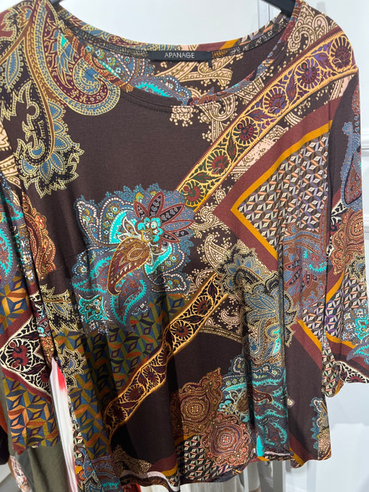 Apanage Bluse Mehrfarbig mit Braun, Blau, Gelb und Rot