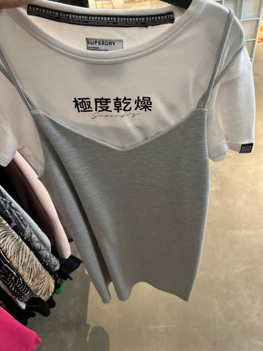 Superdry Kleid über T-Shirt Grau und Weiß