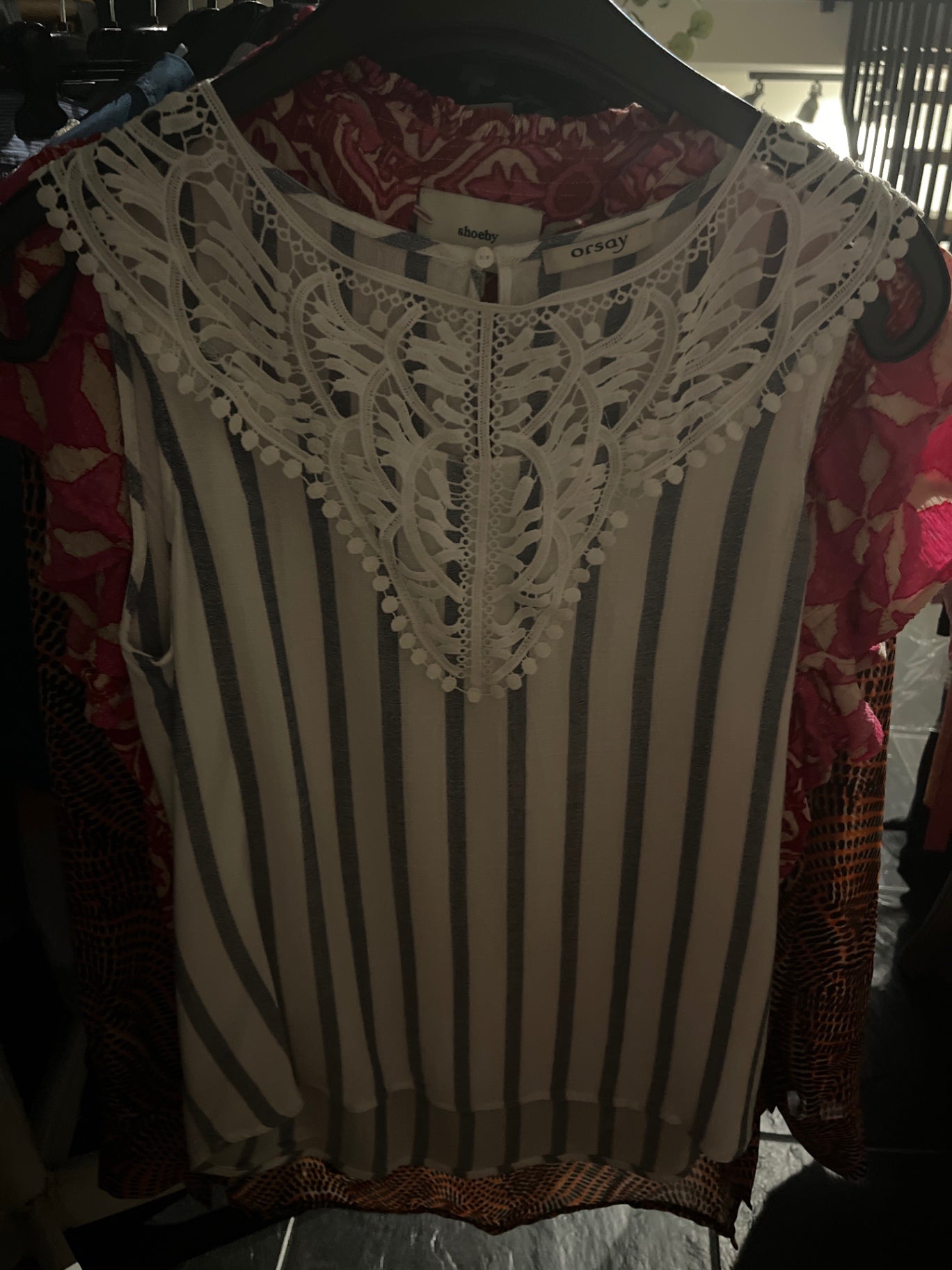 Orsay Bluse Weiß und Blau gestreift, Spitze