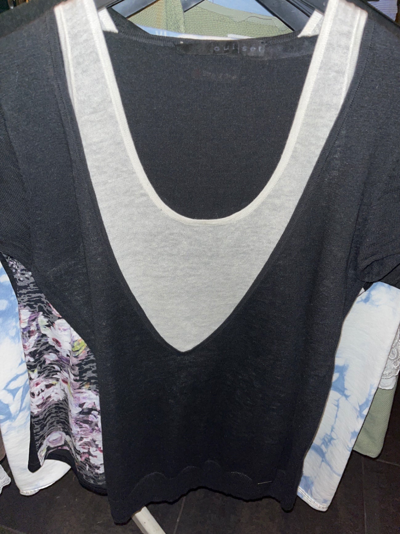 Oui set T-Shirt doppellagig Schwarz und Weiß