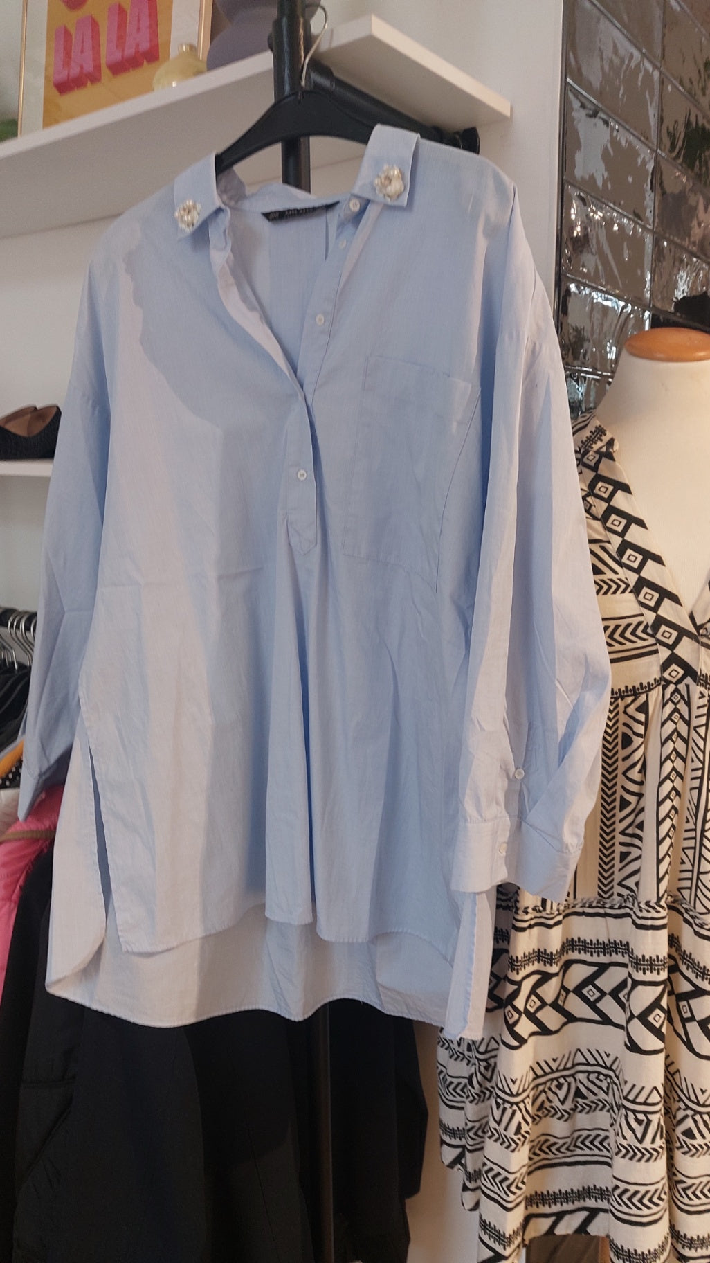 Zara Basic Bluse Hellblau