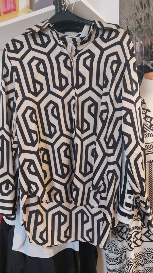 Amisu Bluse Beige und Schwarz