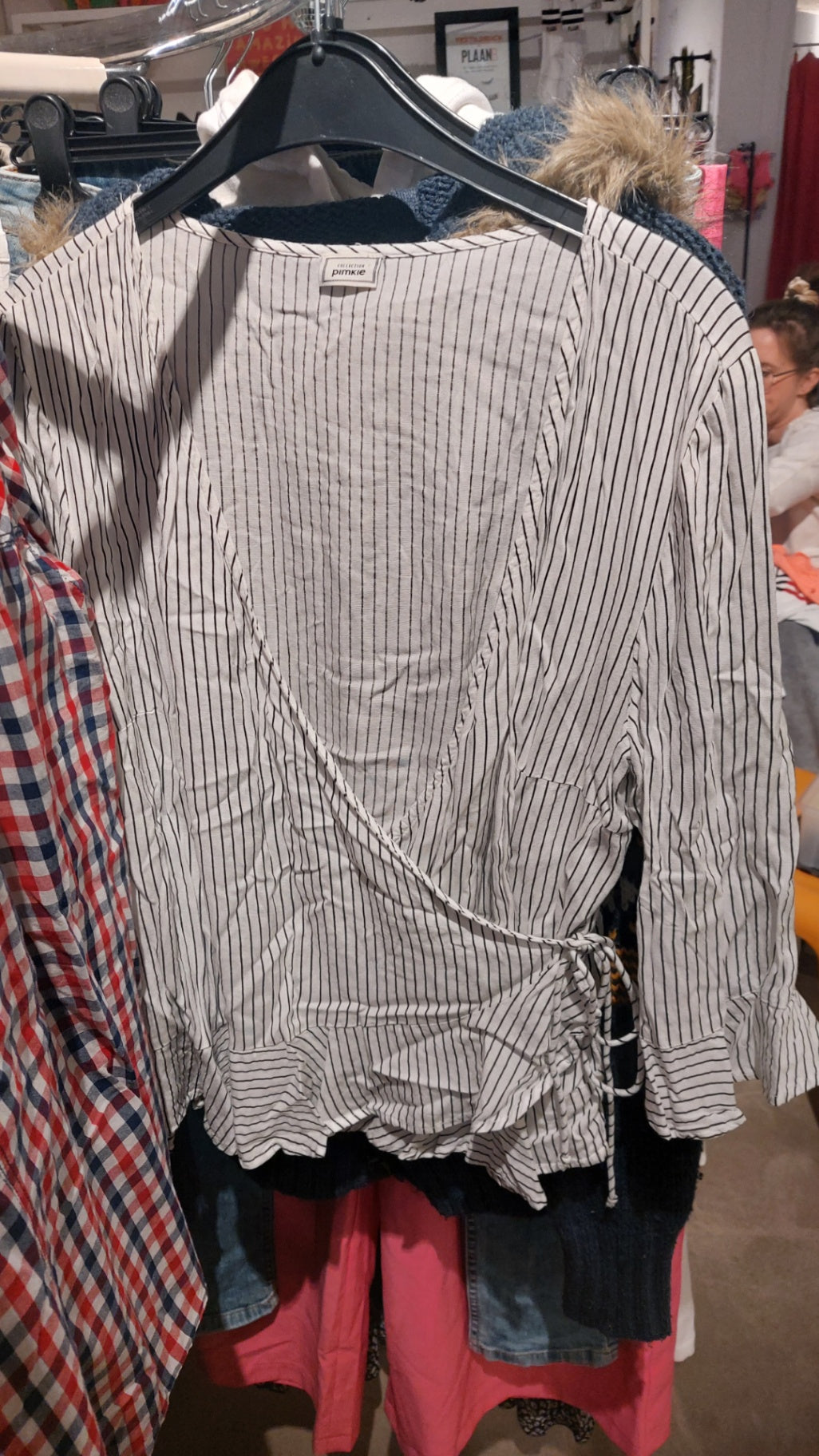 Pimkie Wickelbluse Weiß mit schwarzen Streifen