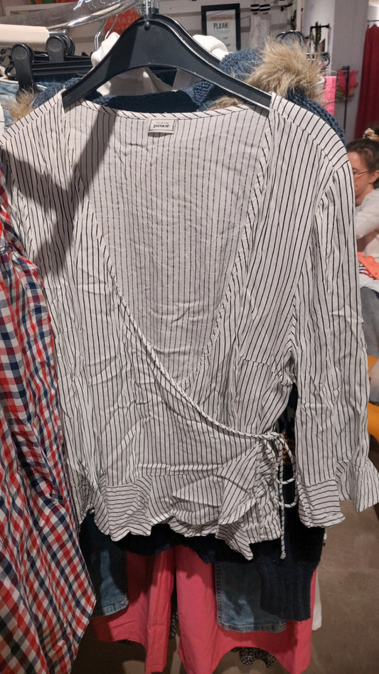 Pimkie Wickelbluse Weiß mit schwarzen Streifen