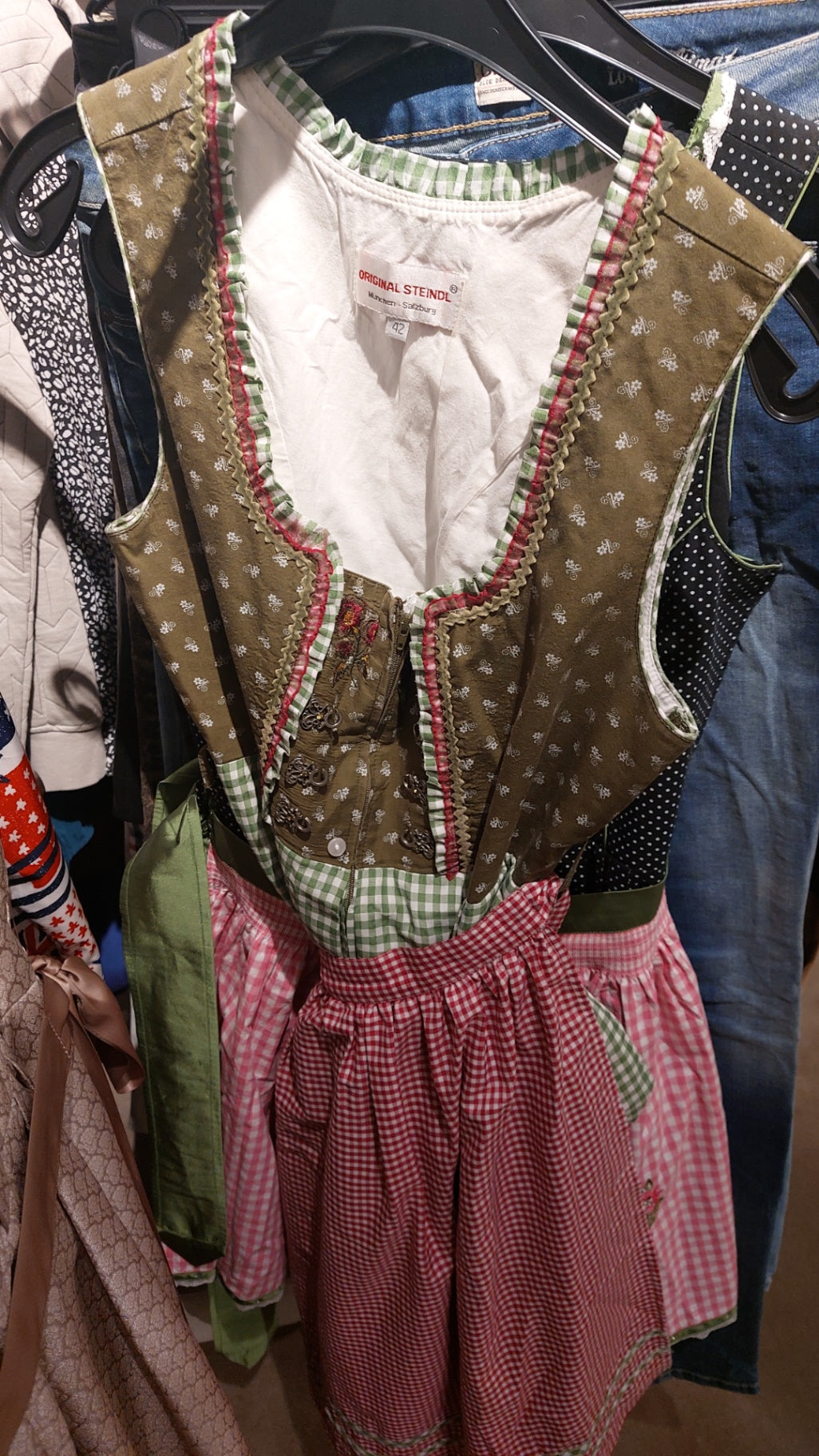 Original Steindl Dirndl Grün, Pink, Weiß