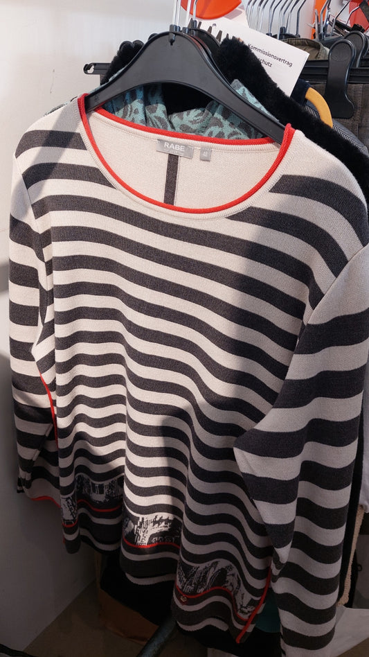 Rabe Pullover Grau und Weiß gestreift