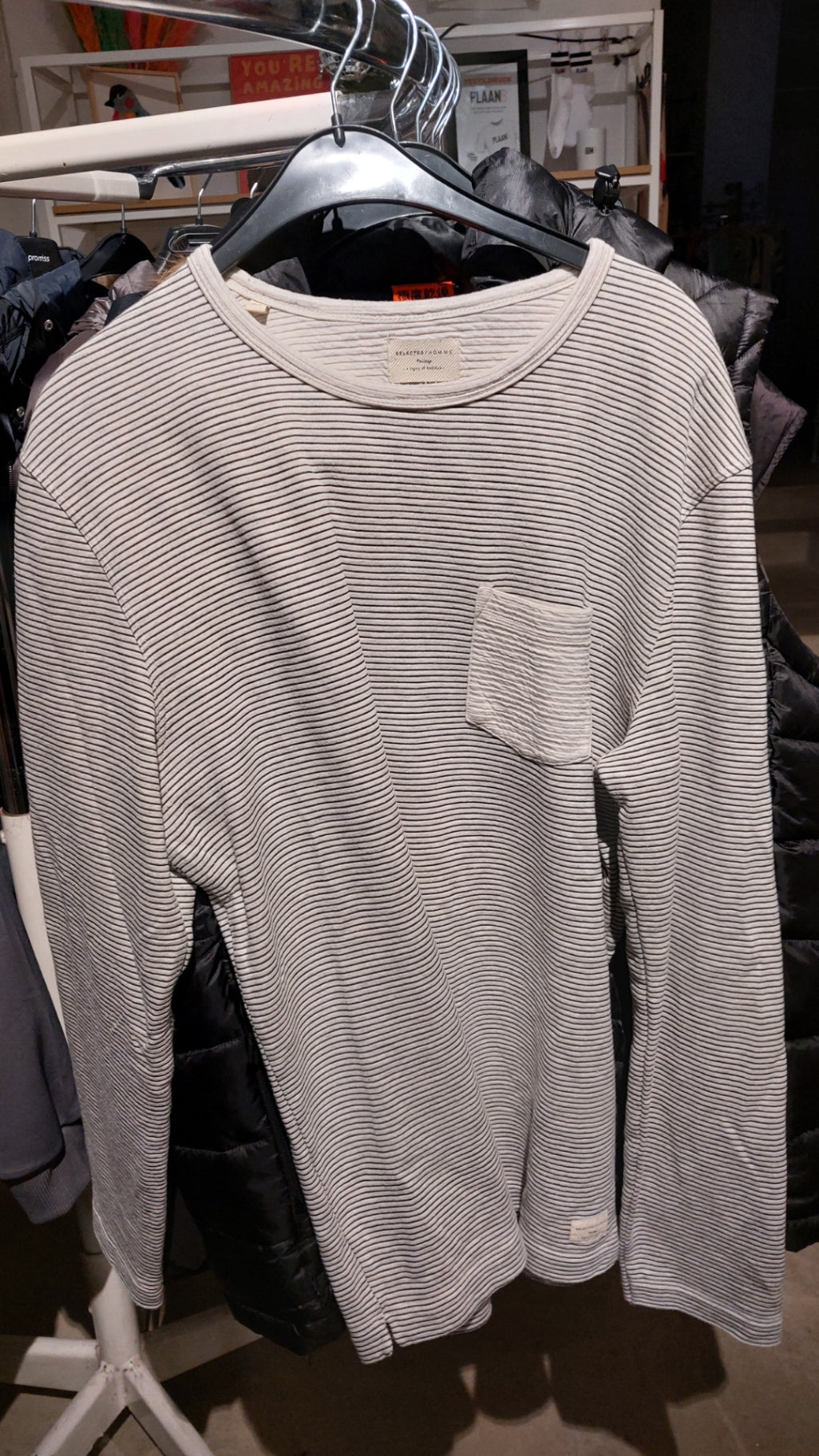 Selected Homme Langarmshirt Weiß mit schwarzen Streifen