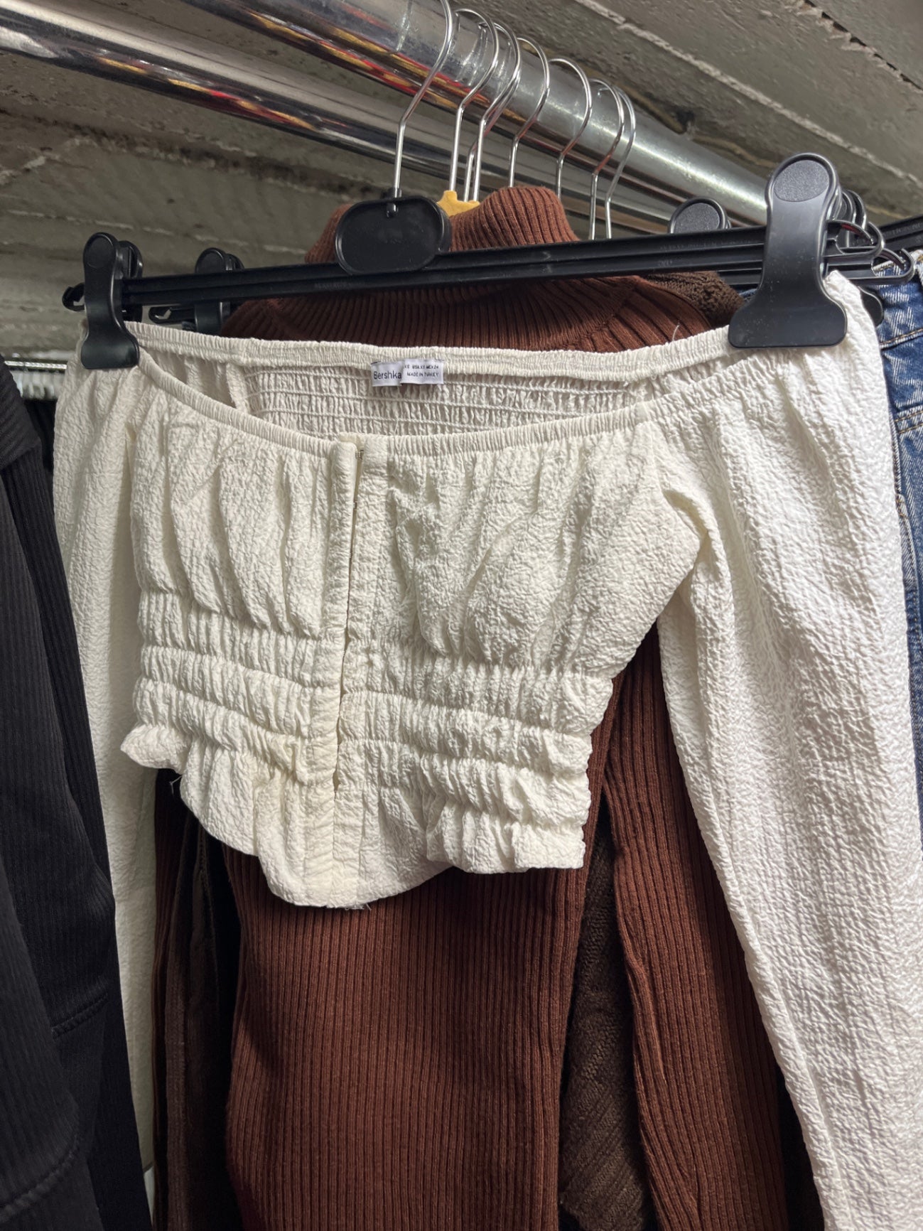 Bershka Crop-Top Langarm Weiß
