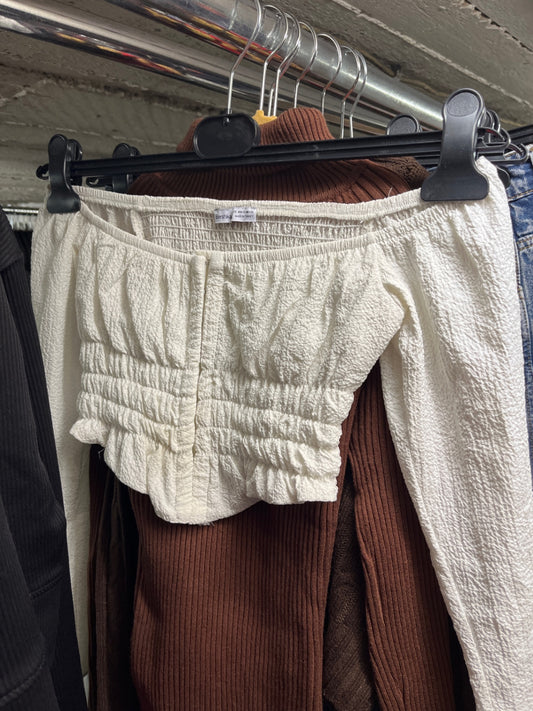 Bershka Crop-Top Langarm Weiß