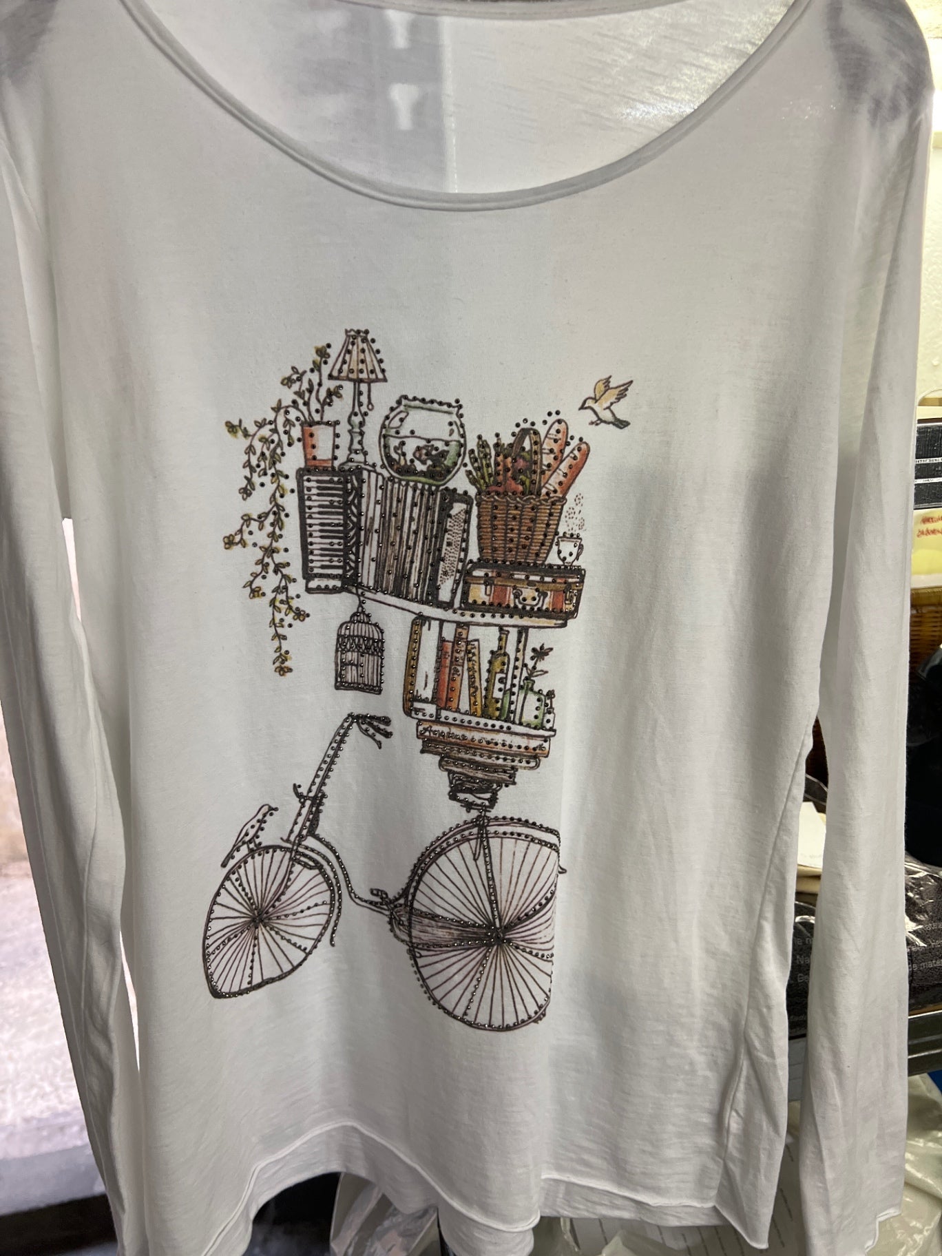 Langarmshirt weiss mit Fahrrad Strass Weiß