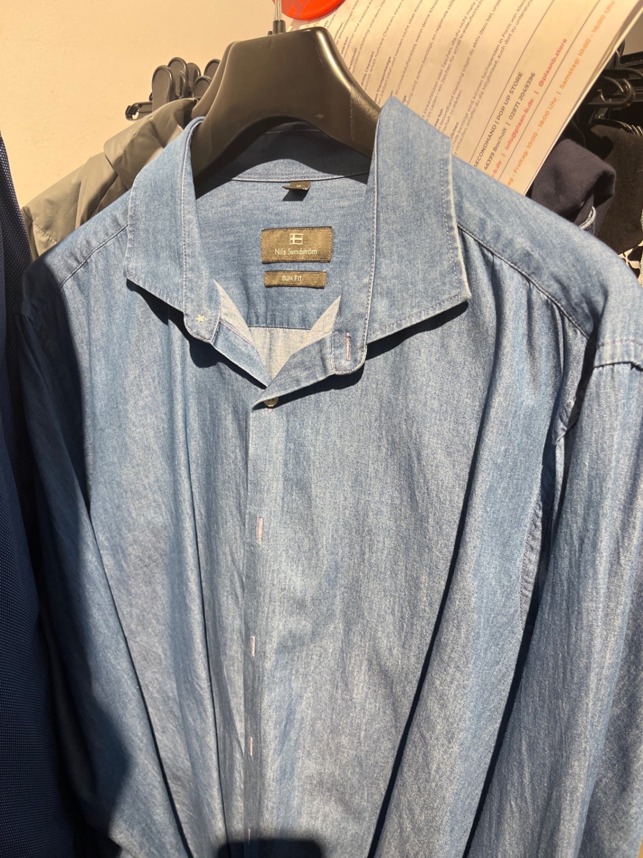 Nils Sundström Hemd Blau denim