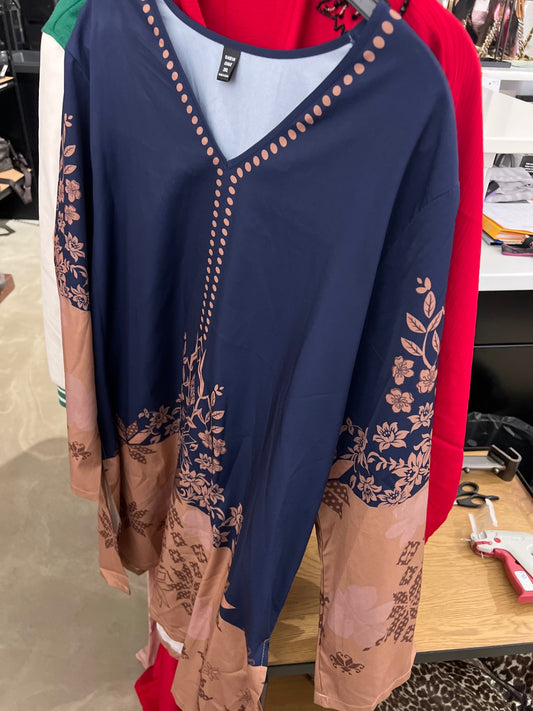Shein Kleid Bluse Blau und Beige