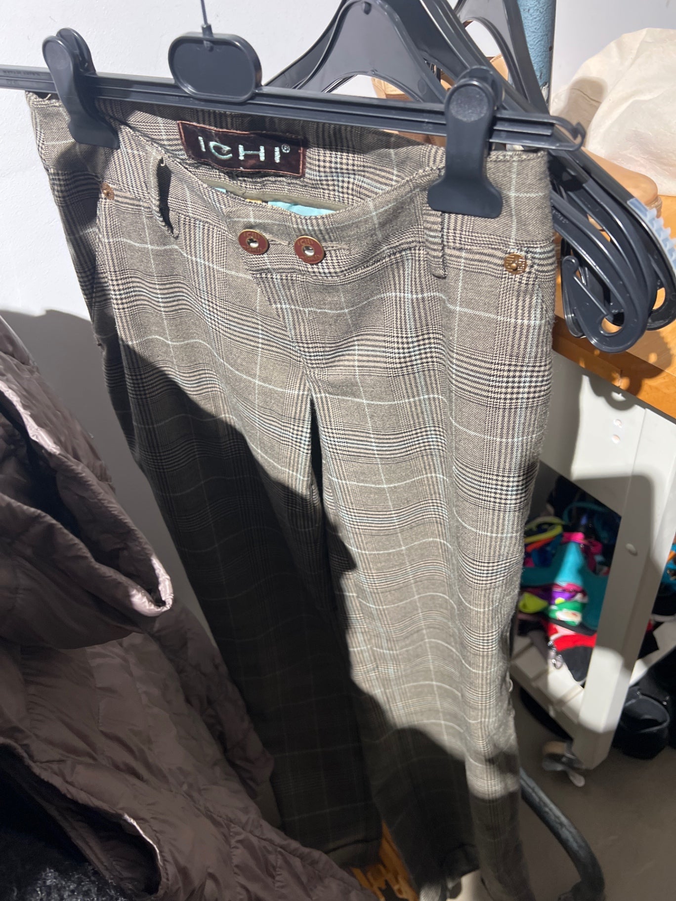 ICHI Hose Braun kariert Größe: S