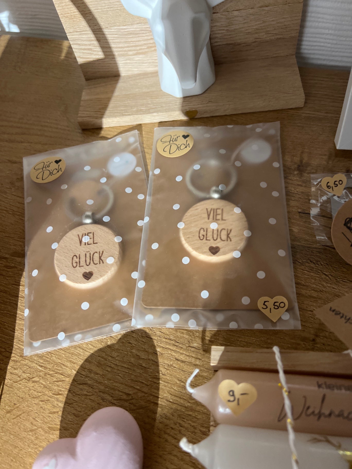 Schlüsselanhänger Holz "Viel Glück" verpackt