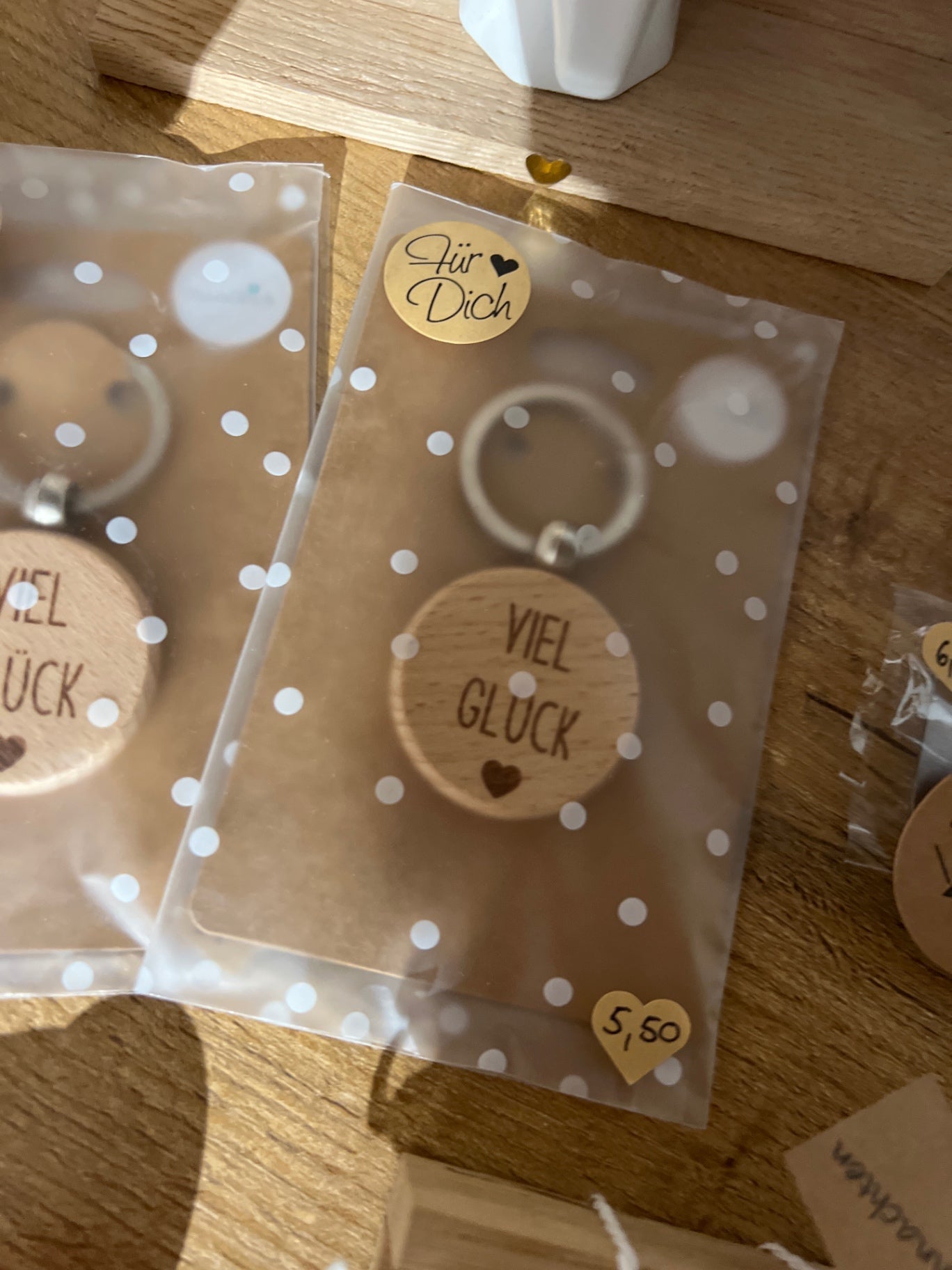 Schlüsselanhänger Holz "Viel Glück" verpackt