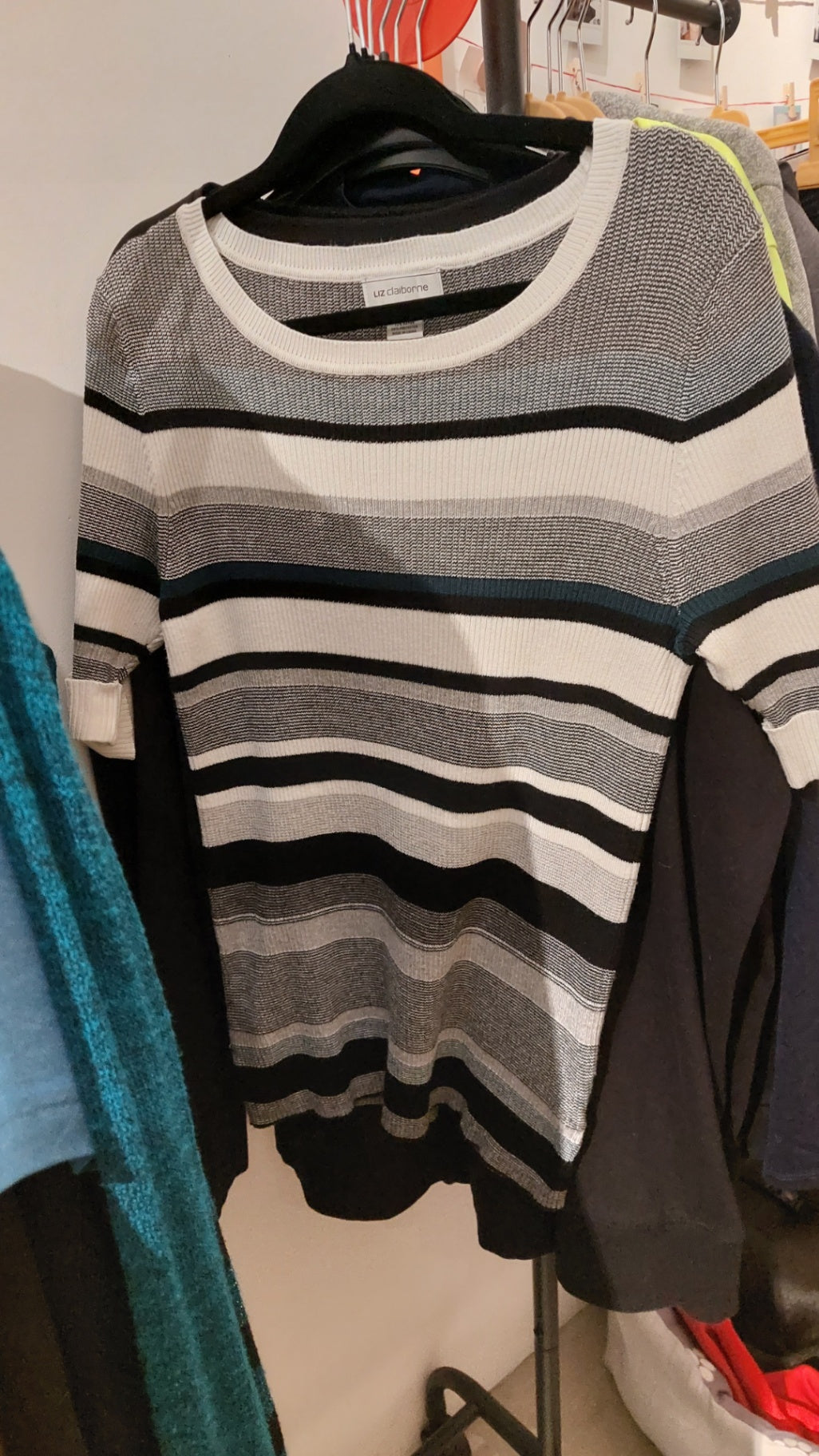Liz Claiborne Pullover Schwarz-Weiß gestreift Größe: L
