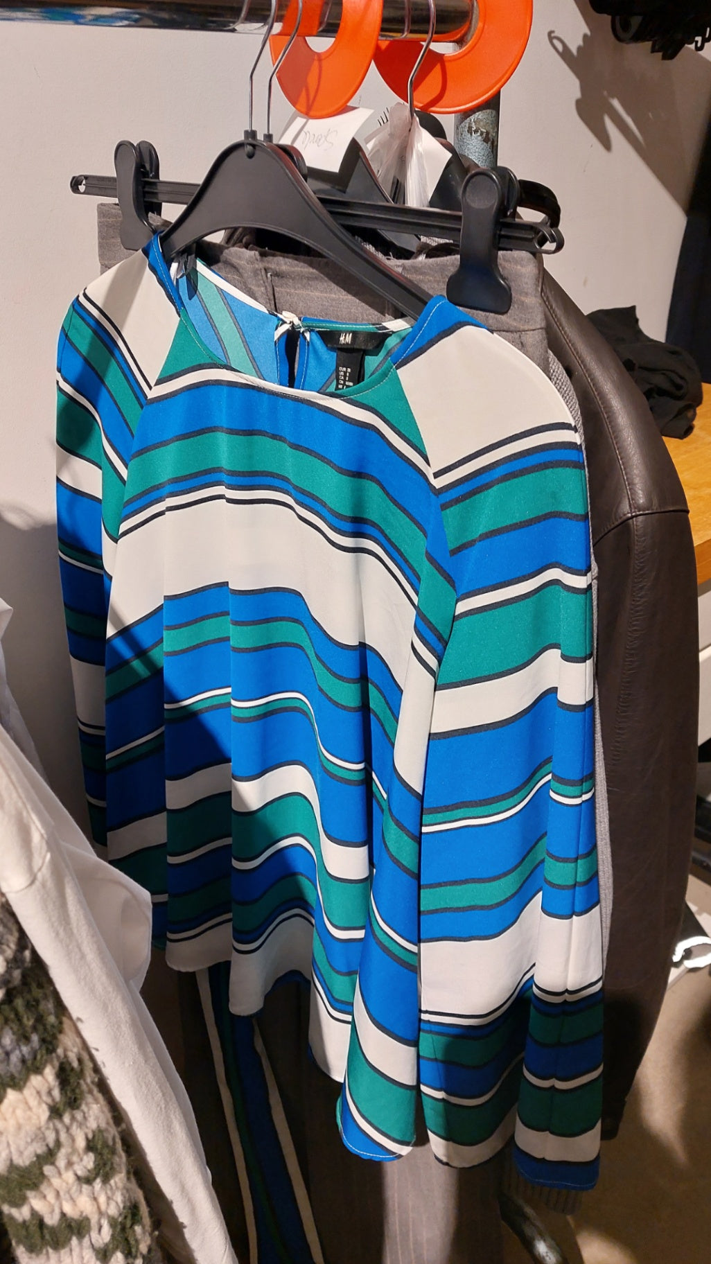 H&M Bluse Blau, Grün und Weiß Größe: 38