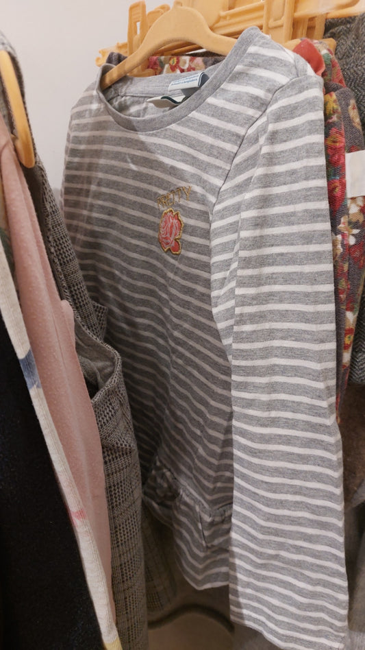 Bob Langarmshirt Grau-Weiß gestreift Größe: 116