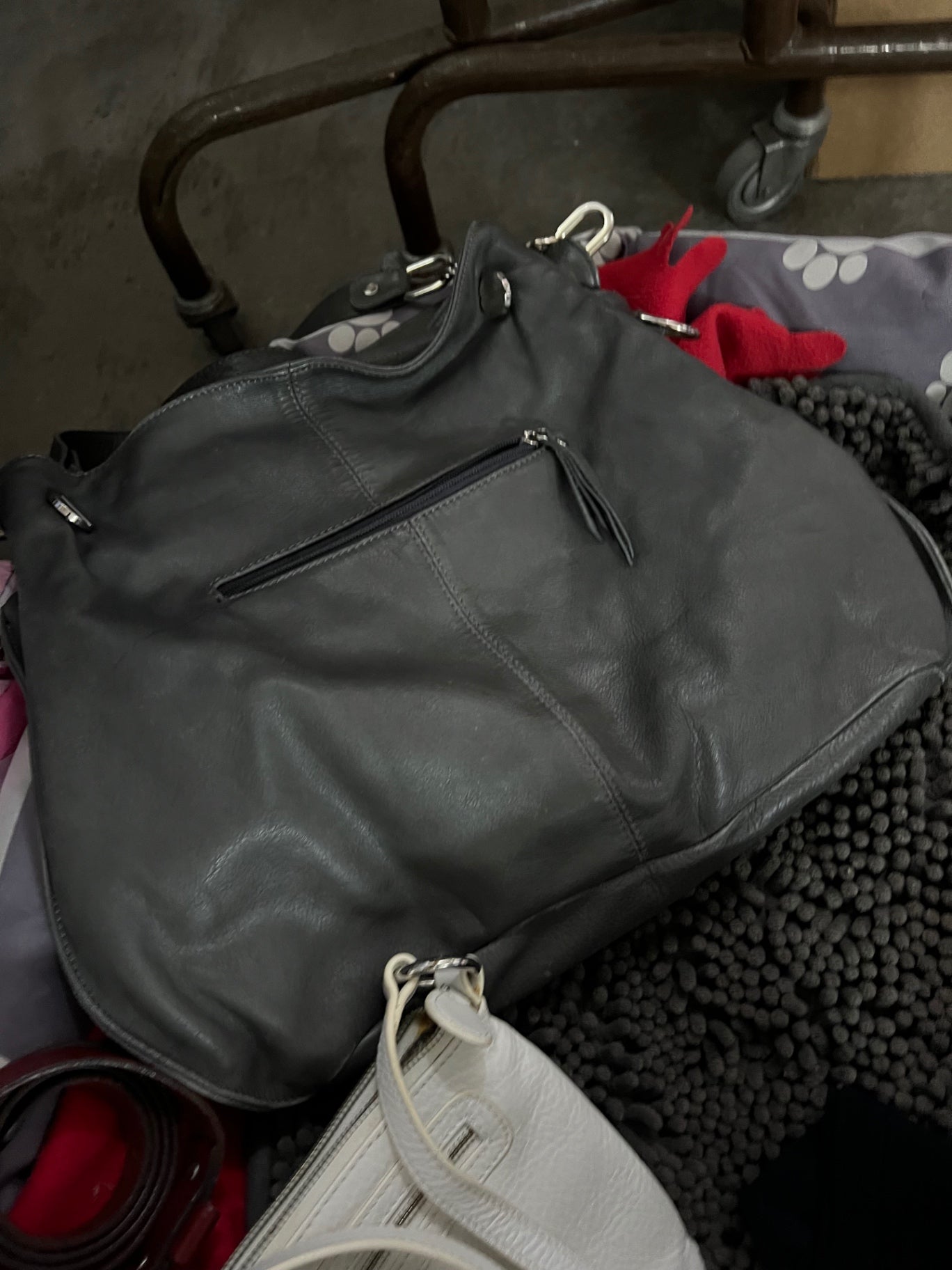 Handtasche Leder Dunkelgrau