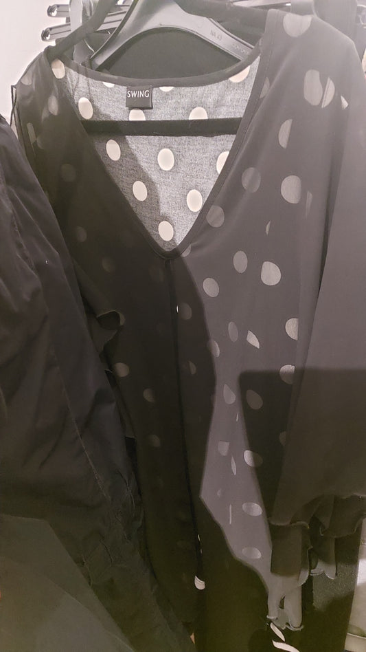 SWING Bluse Schwarz mit weißen Punkten Größe: L