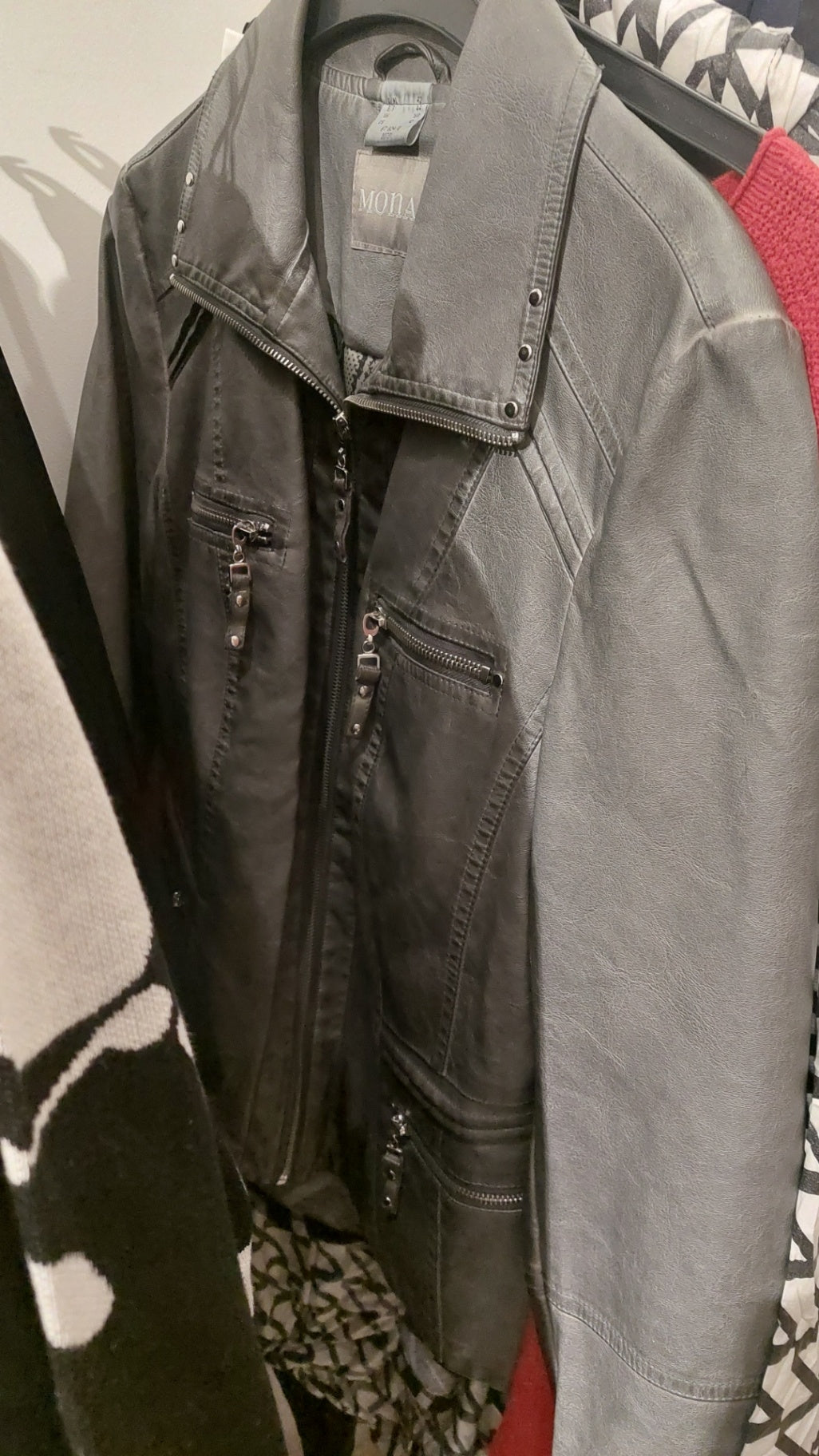 Mona Lederjacke Grau Größe: 42