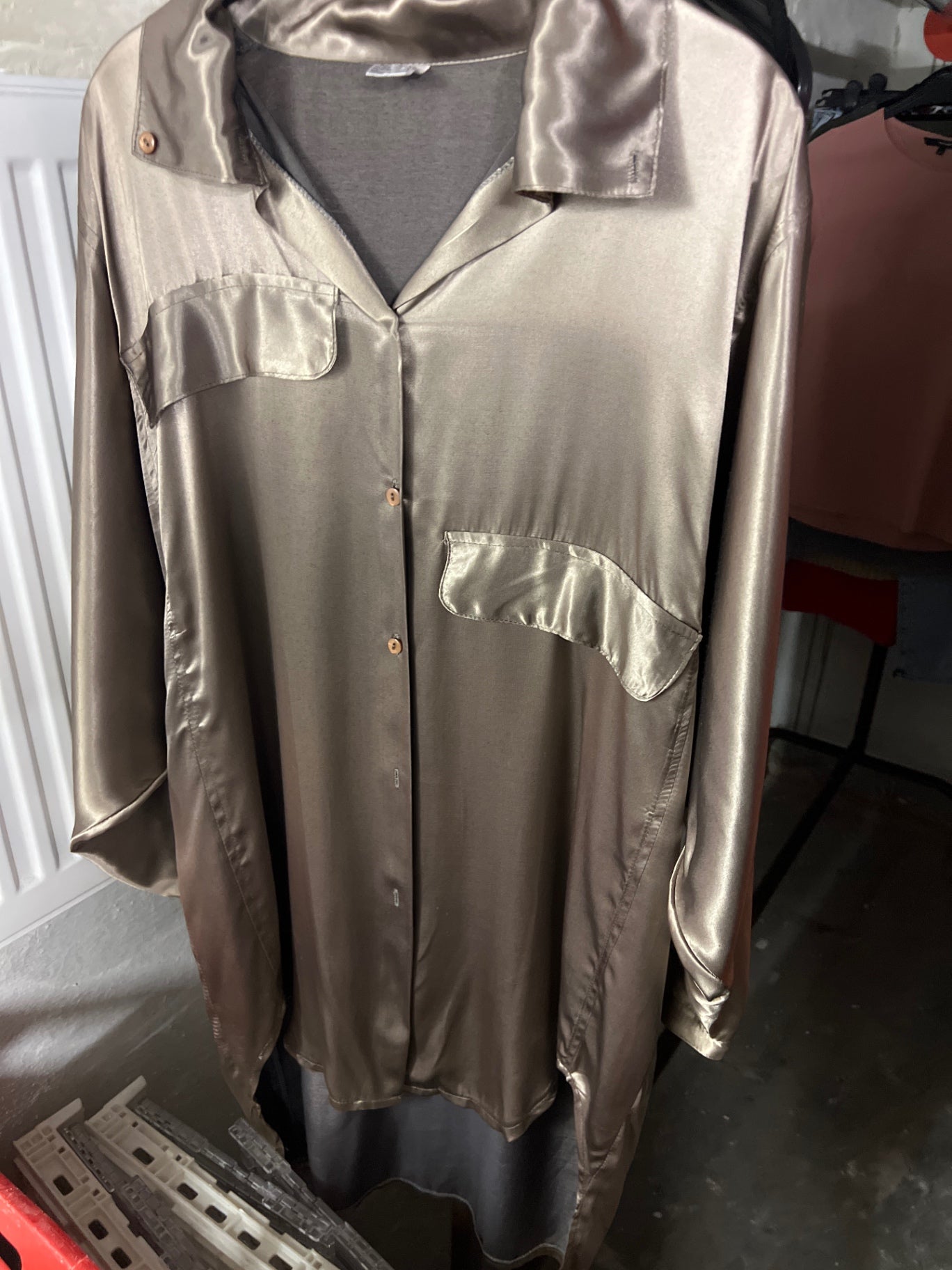 Satin Bluse Champagner Größe: XL