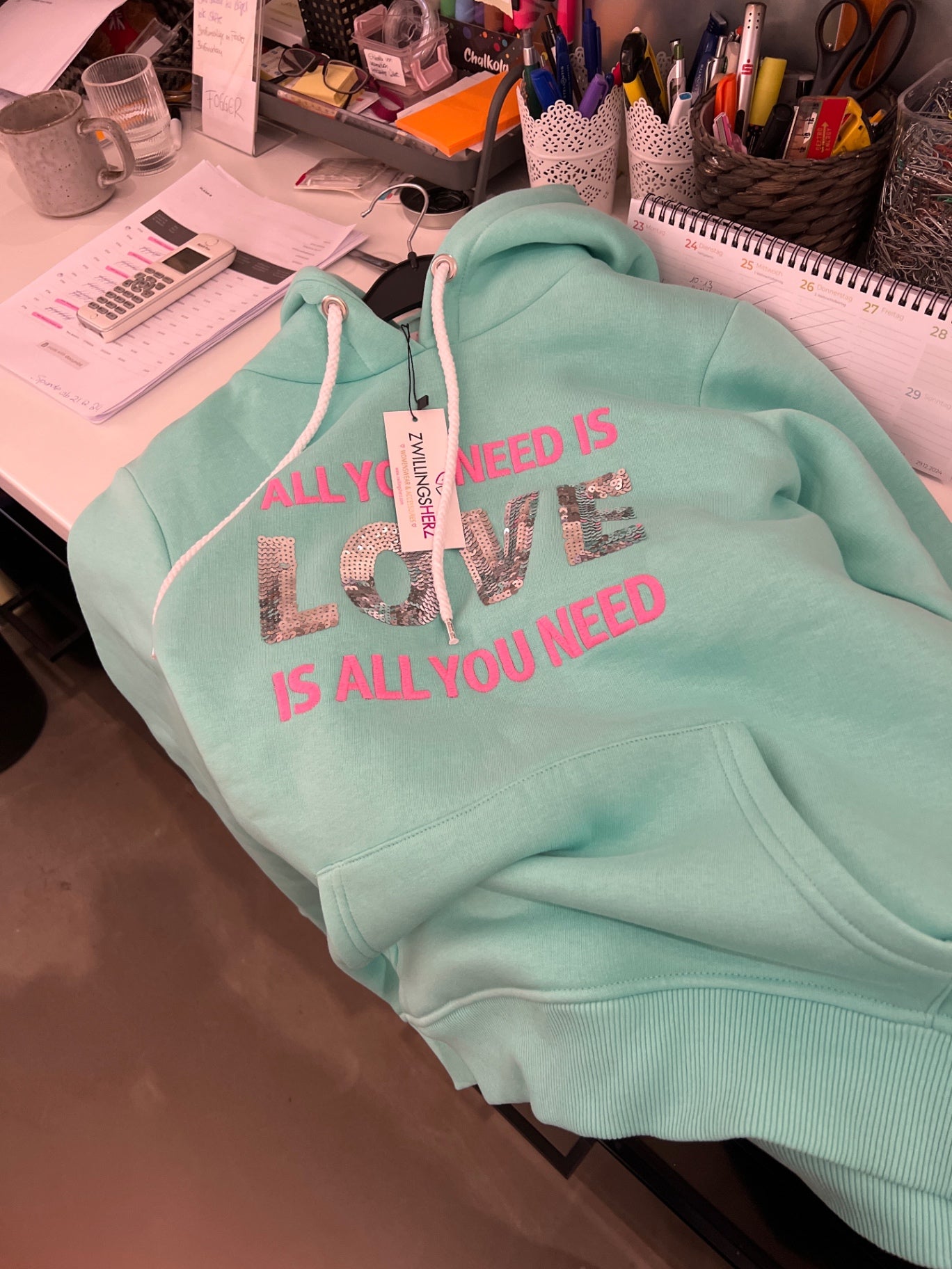Zwillingsherz Hoodie Mintgrün Größe: M