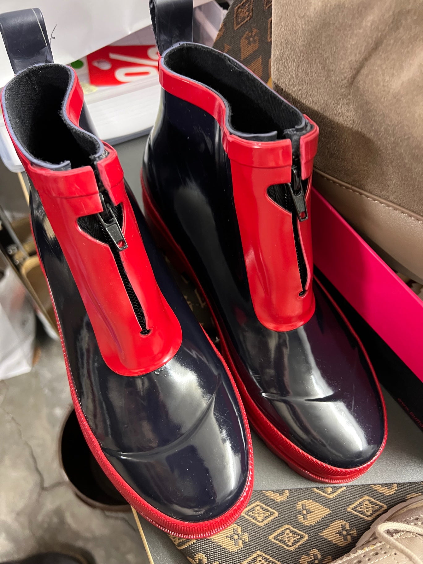 Stiefel Gummi Schwarz und Rot Größe: 38