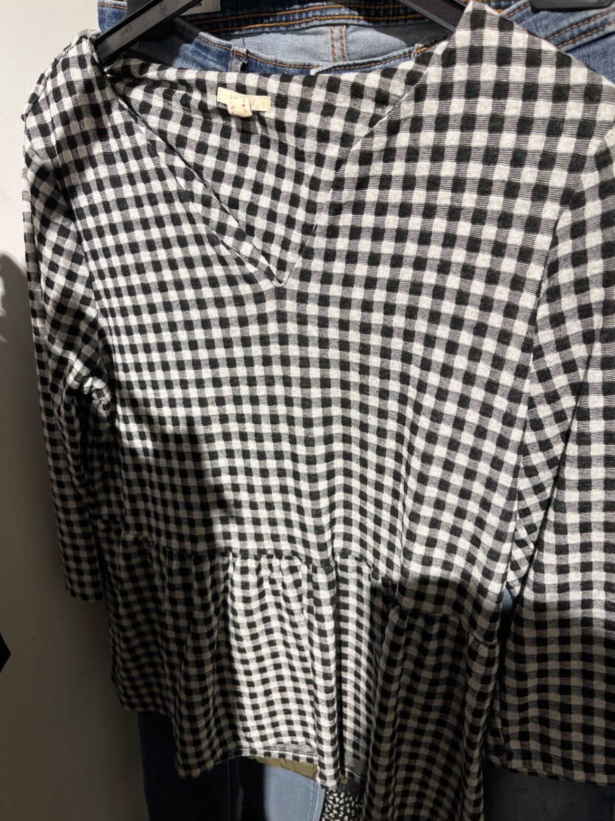 Esprit Shirt halbarm Schwarz-Weiß Kariert Größe: M