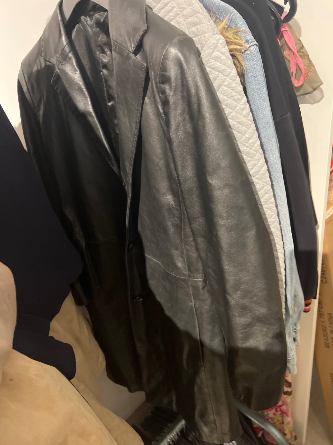 Vintage Leder Mantel Schwarz Größe: M