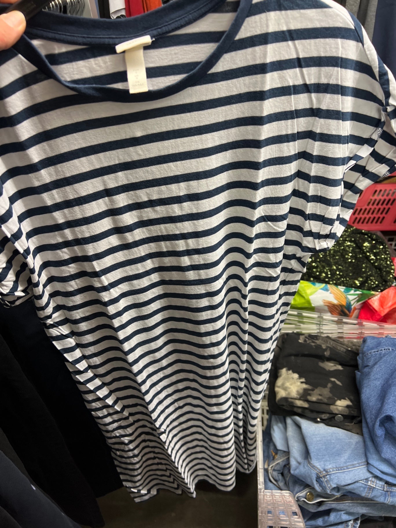 H&M T-Shirt Weiß mit Marineblauen Streifen Größe: S