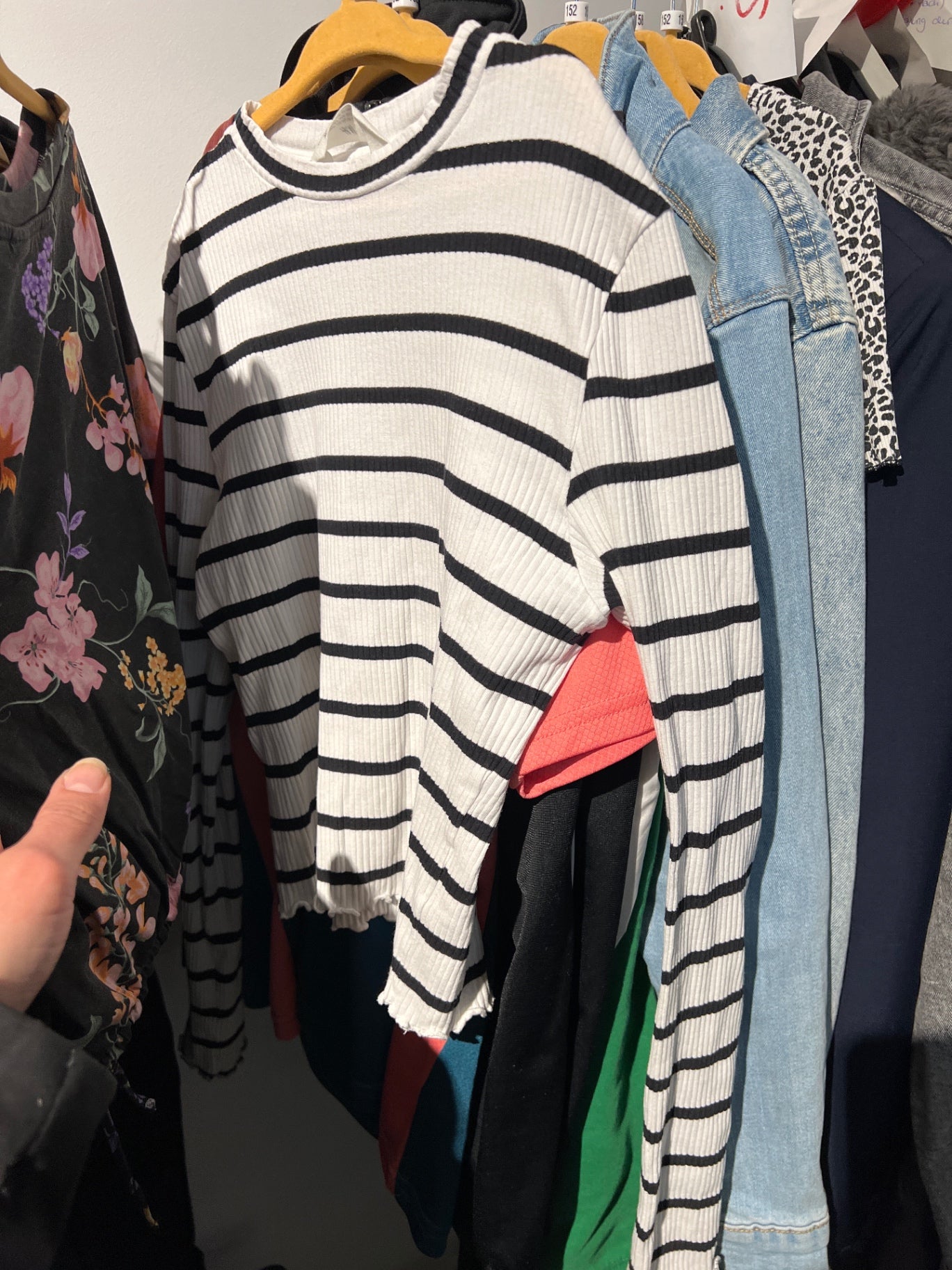 H&M Langarm-Shirt Weiß und Schwarz Größe: 164