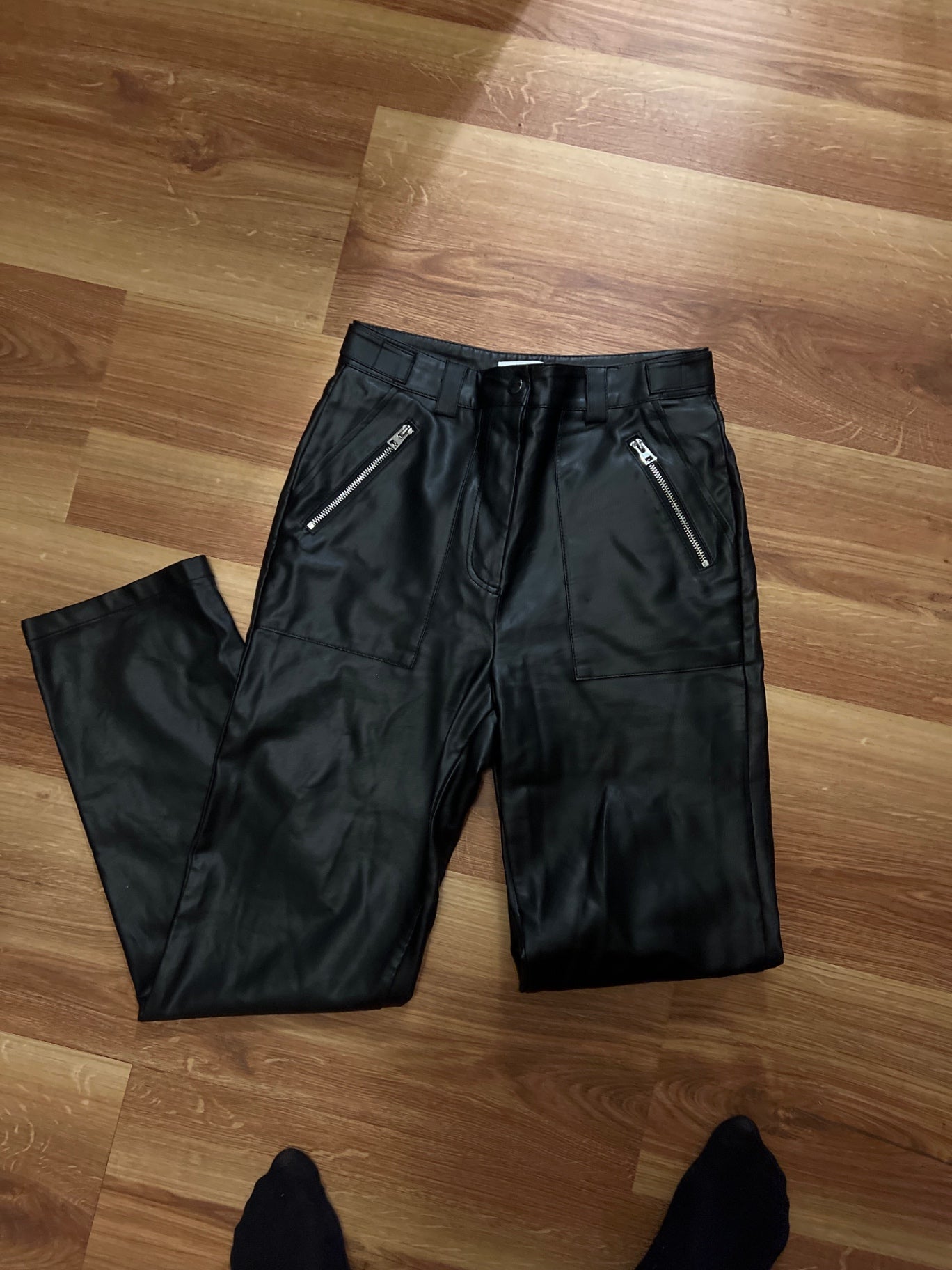 Topshop Kunstlederhose Schwarz Größe: 36