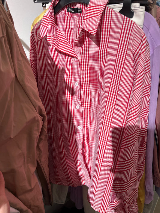 Boohoo Hemdkaro Rot und Weiß Größe: 36