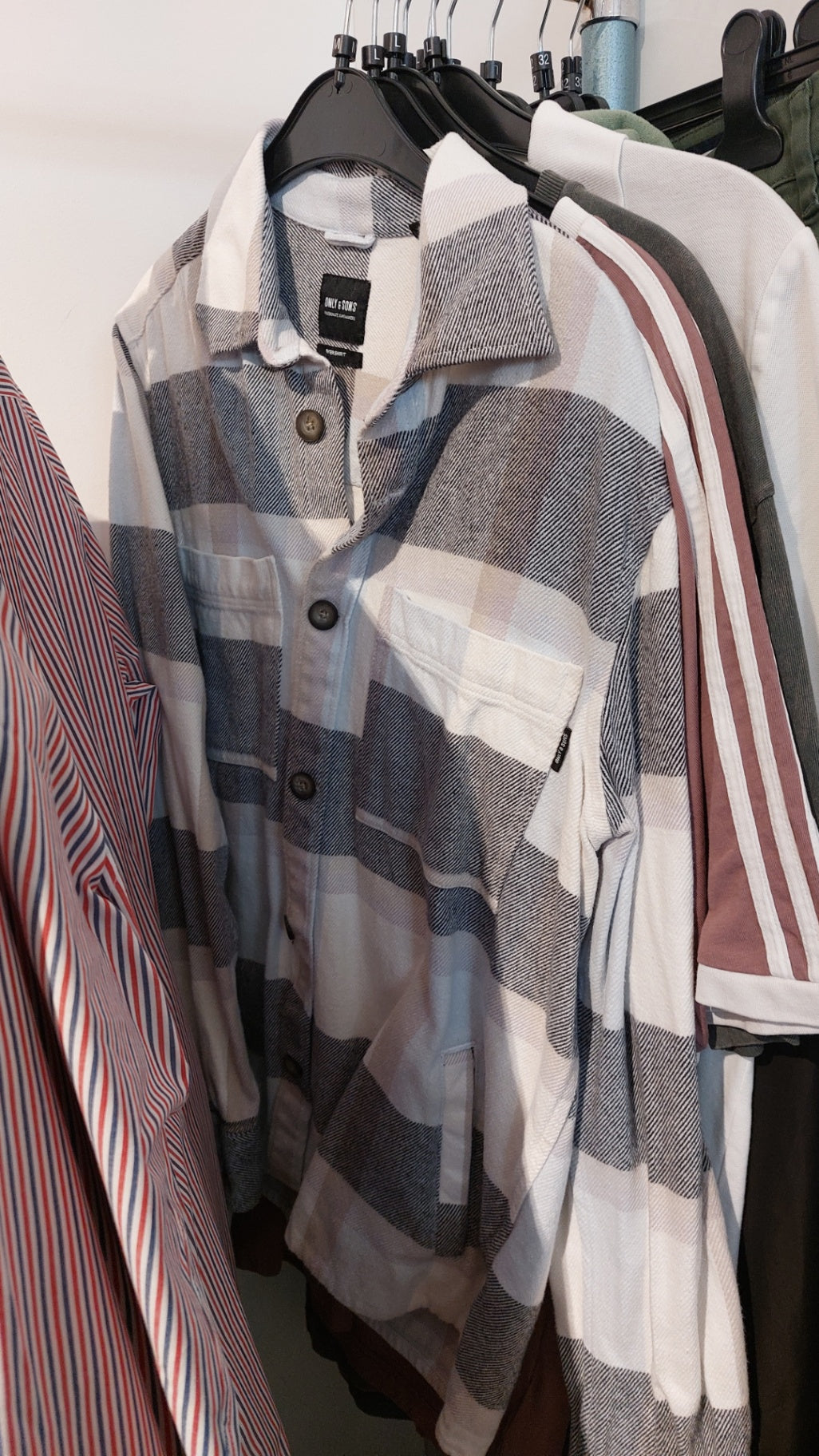 Only & Sons Overshirt Grau/Weiß Größe: M