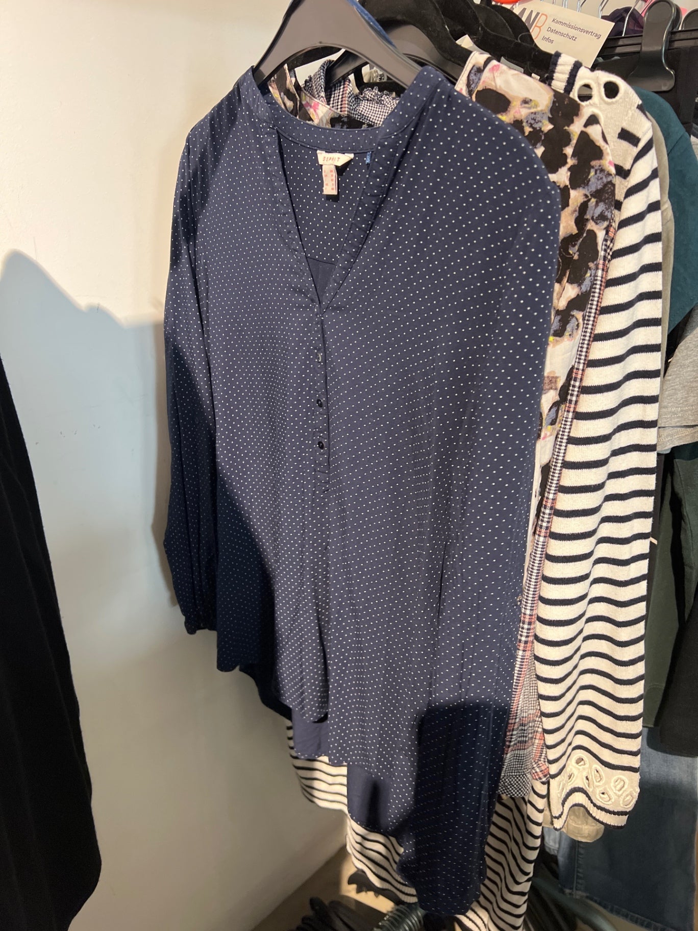 Esprit Bluse Marineblau mit Punkten Größe: S