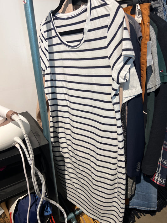 Sweatkleid Weiβ mit blauen Streifen Größe: XL