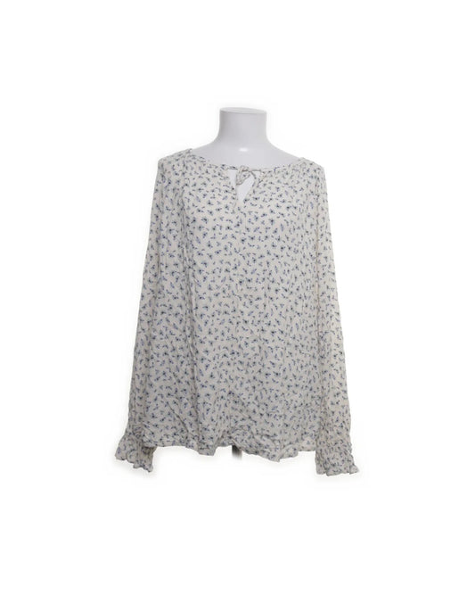 Cubus Bluse Weiß mit blauen Mustern Größe: XXL