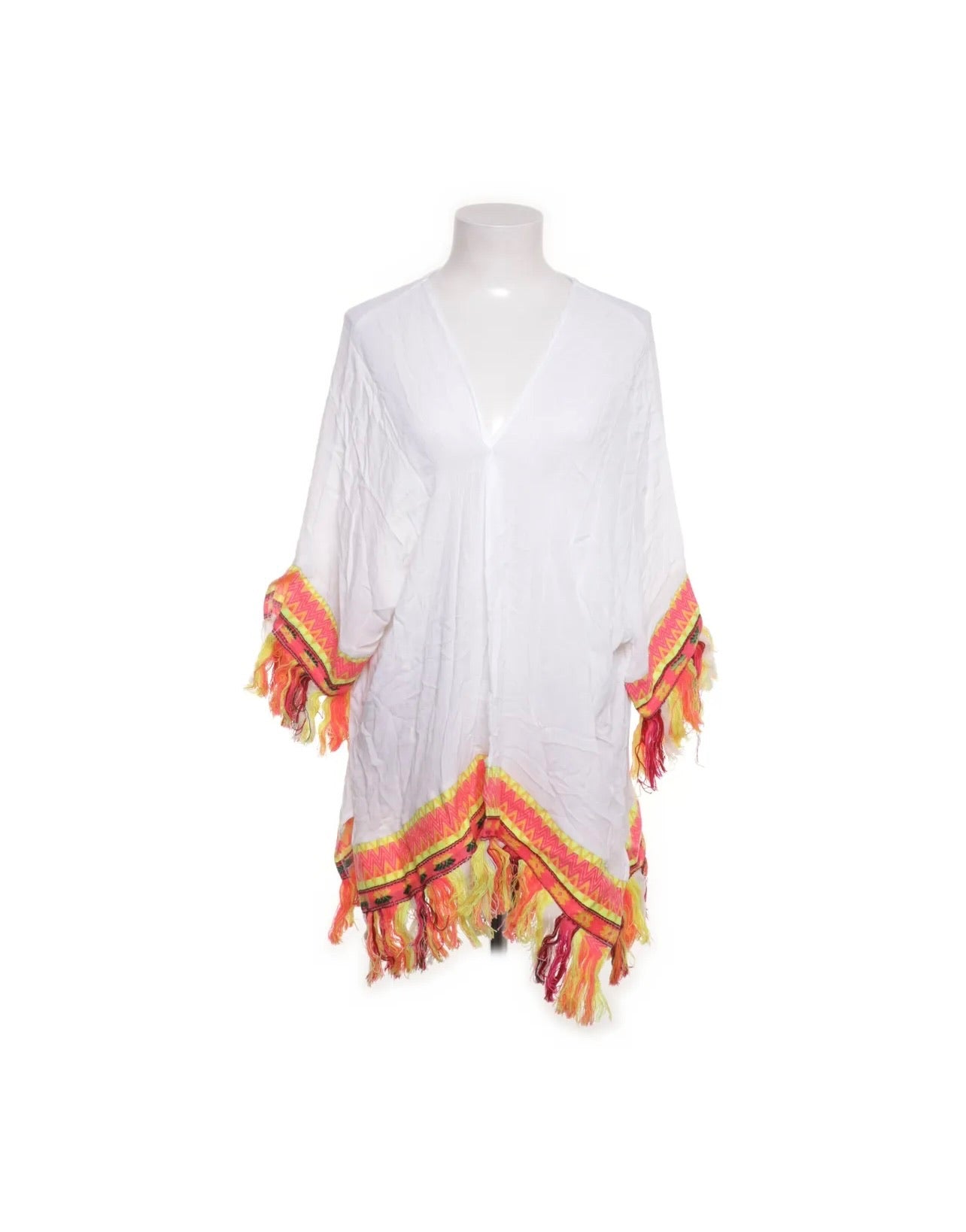 Topshop Kaftan Weiß bunte Fransen Größe: 38