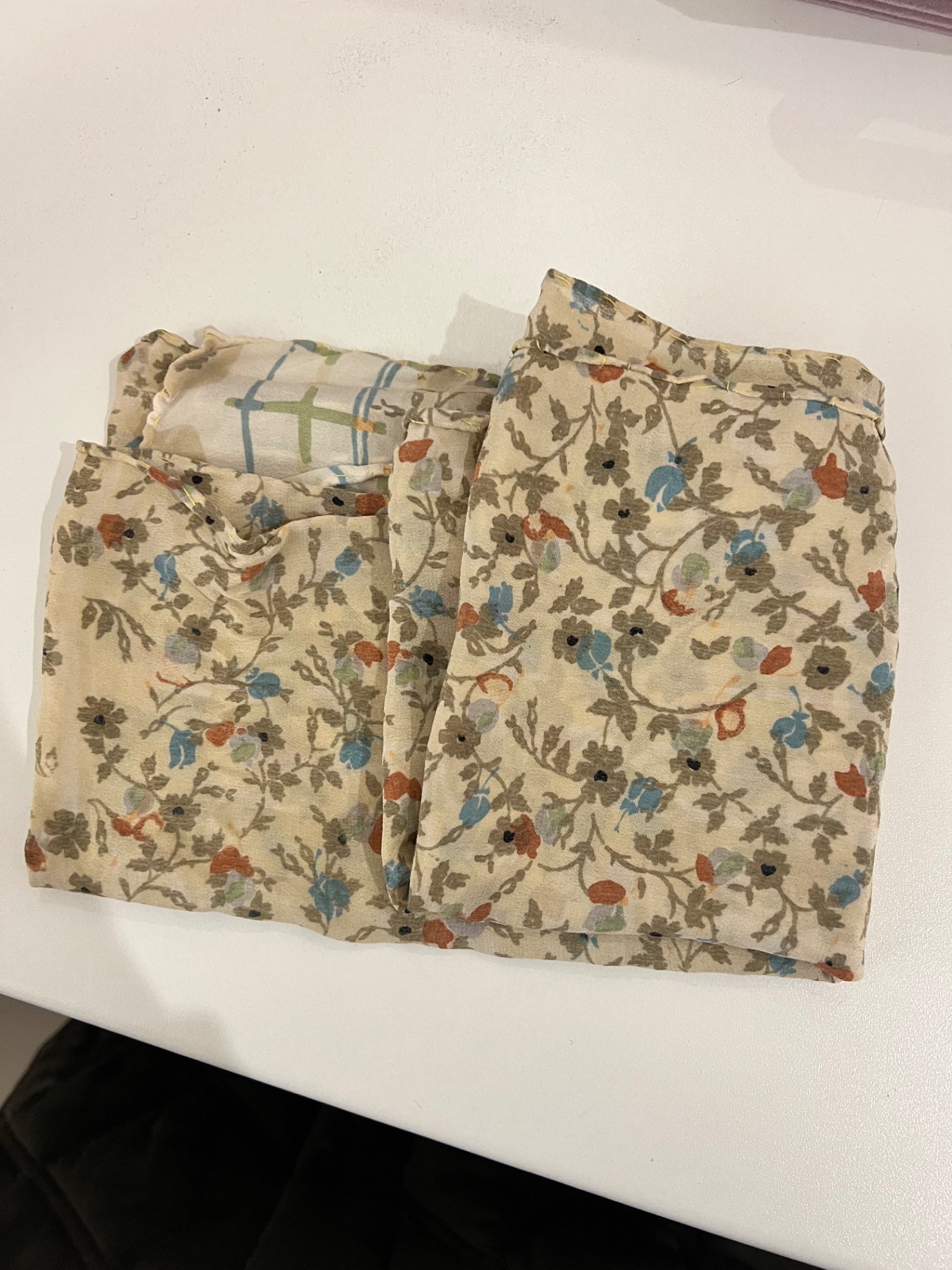 100% Seide Tuch Grün Beige